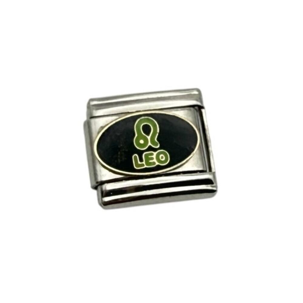 Italian Charm Leo Zodiac Sign 9mm Stainless Steel Bracelet Link Black NEW